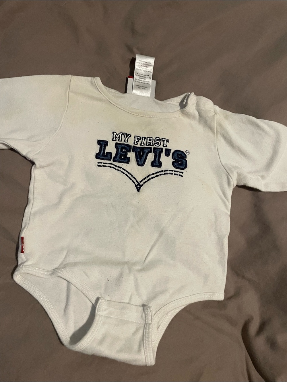 10/$25 untreated Stain Little Levi's White Baby Tee with Navy Embroidery